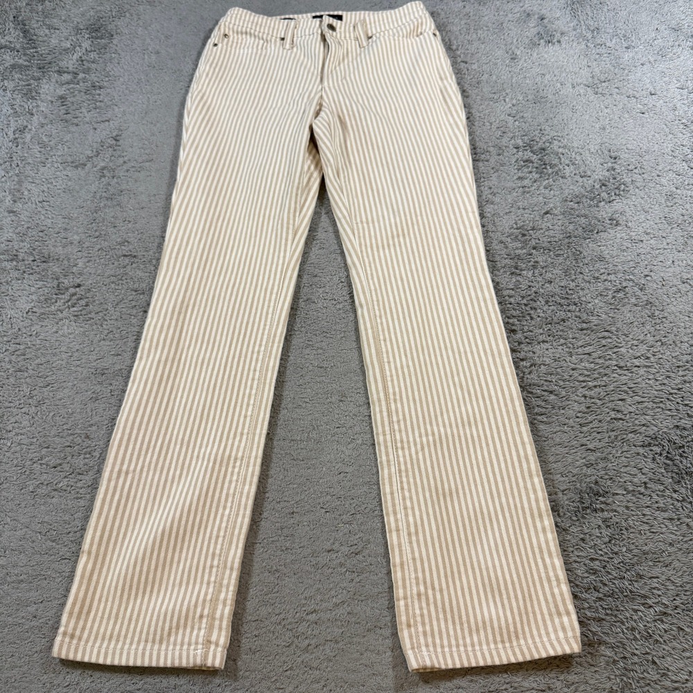 Charter Club Lexington Straight Pants Womens 4 Tan White Striped Casual Cotton